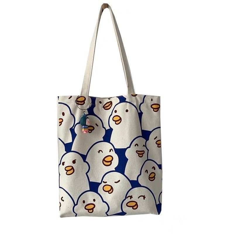 2022 New Arrival Women Fashion Cute Cartoon Printed Canvas Shoulder Shopping Tote Bag
