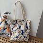 2022 New Arrival Women Fashion Cute Cartoon Printed Canvas Shoulder Shopping Tote Bag