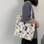 2022 New Arrival Women Fashion Cute Cartoon Printed Canvas Shoulder Shopping Tote Bag