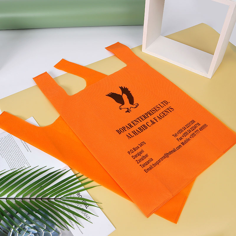 Die-cut Shape Orange Color Non woven Vest Shopping Bag  Non-woven T- shirt bag with Customer Logo Printed
