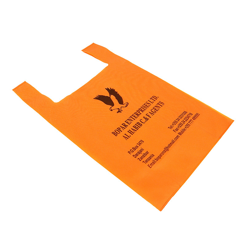 Die-cut Shape Orange Color Non woven Vest Shopping Bag  Non-woven T- shirt bag with Customer Logo Printed