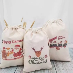 Custom Wholesale Christmas Luxury Personalize Sublimation Santa Sack Cotton Fabric Gift Bag Drawstring