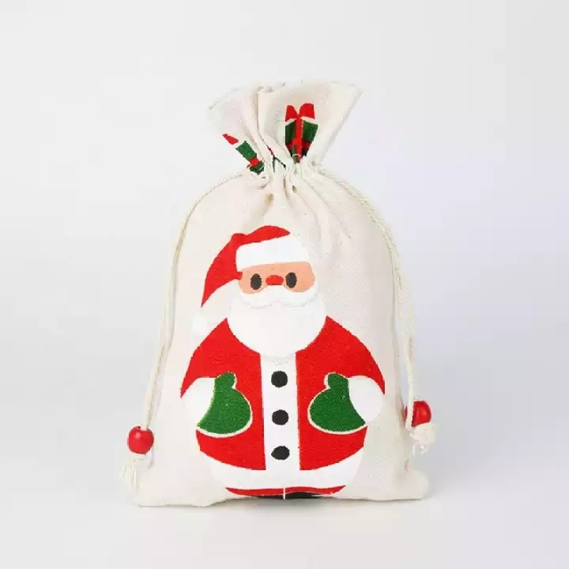Factory wholesale christmas pouch small organic cotton drawstring gift bag with custom printed logo