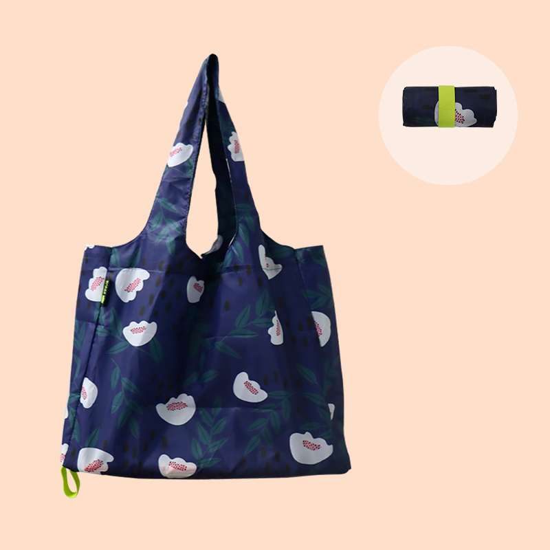 Customized  Expandable Folding Tote Bag Large  Capacity Reusable 190T Polyester Foldable Grocery Shopping Tote Bag