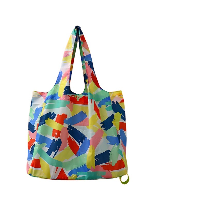 Customized  Expandable Folding Tote Bag Large  Capacity Reusable 190T Polyester Foldable Grocery Shopping Tote Bag