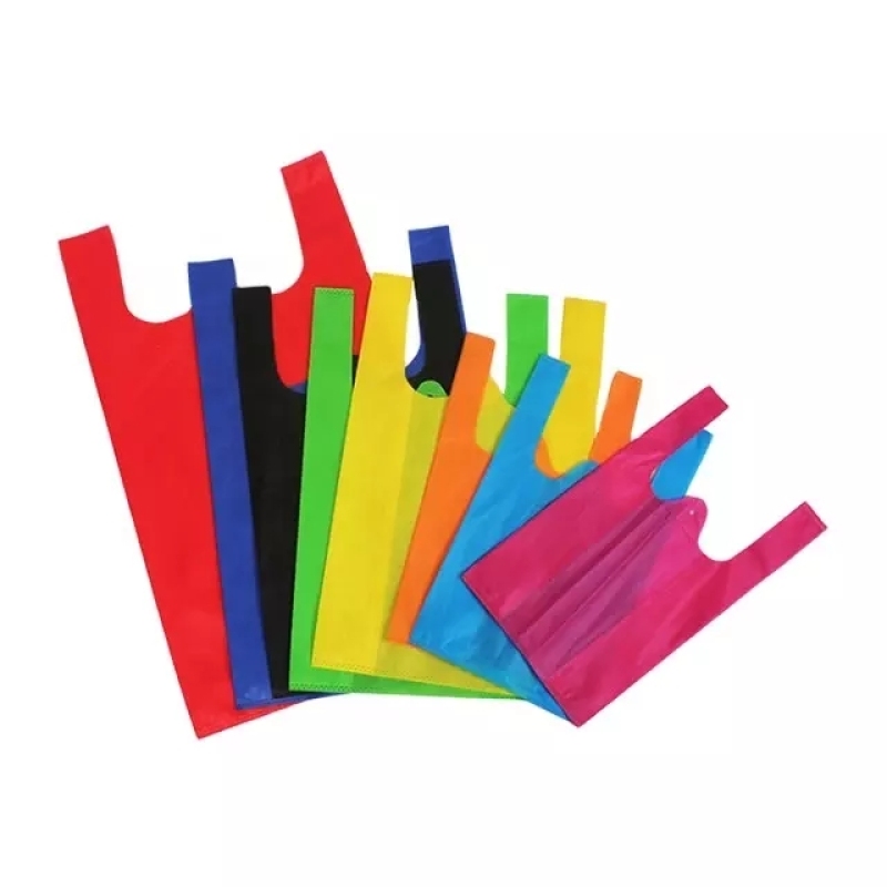 Promotional portable reusable custom logo supermarket non woven t shirt packaging shopping bag