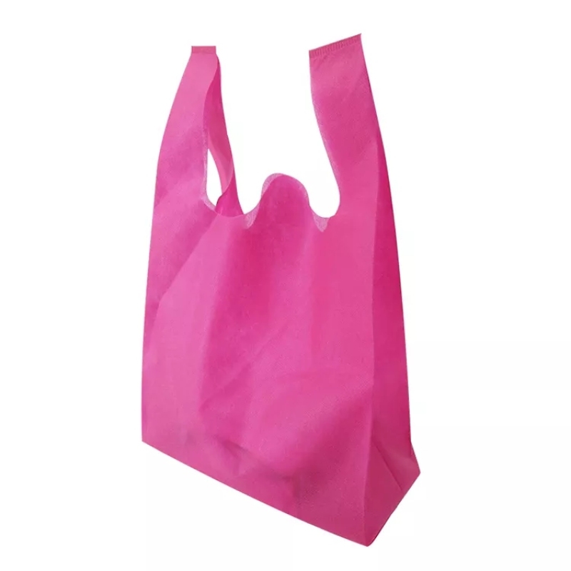 Promotional portable reusable custom logo supermarket non woven t shirt packaging shopping bag
