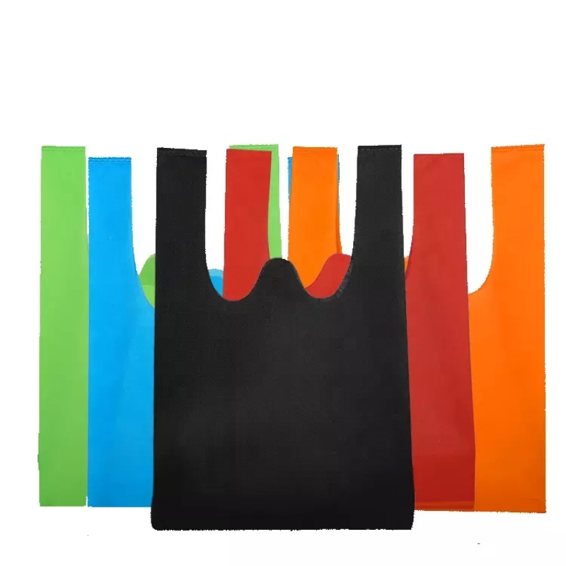 Promotional portable reusable custom logo supermarket non woven t shirt packaging shopping bag