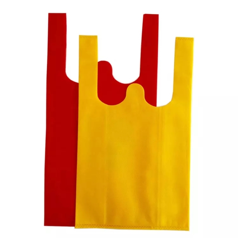 Promotional portable reusable custom logo supermarket non woven t shirt packaging shopping bag