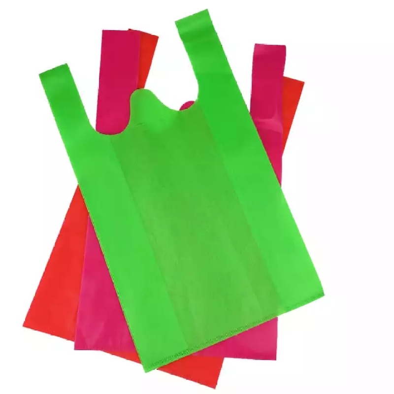 Promotional portable reusable custom logo supermarket non woven t shirt packaging shopping bag