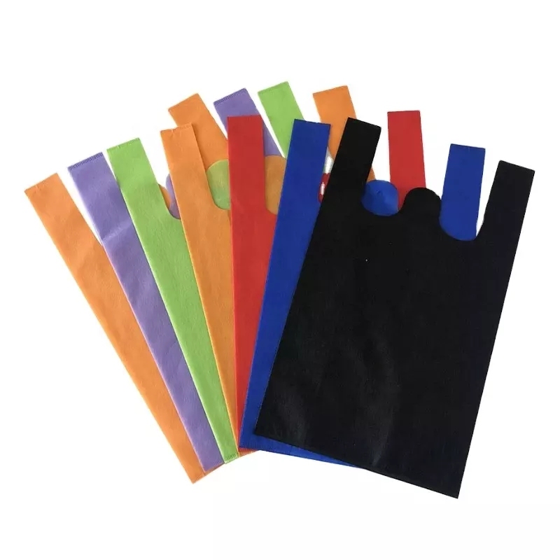 Promotional portable reusable custom logo supermarket non woven t shirt packaging shopping bag