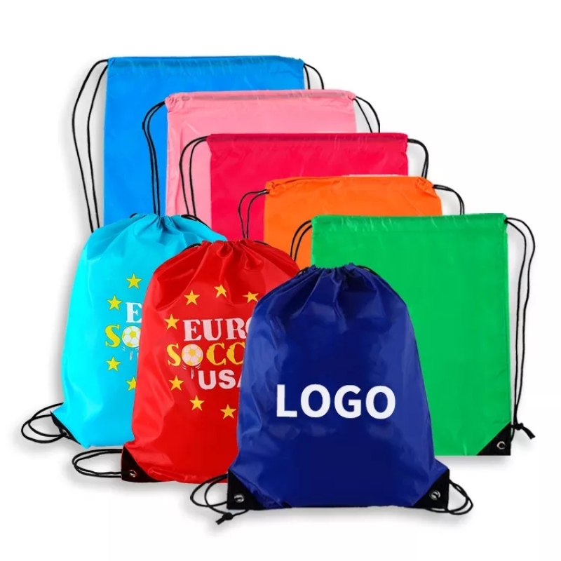Custom logo wholesale 210d polyester drawstring backpack bag drawstring sport gym storage bag
