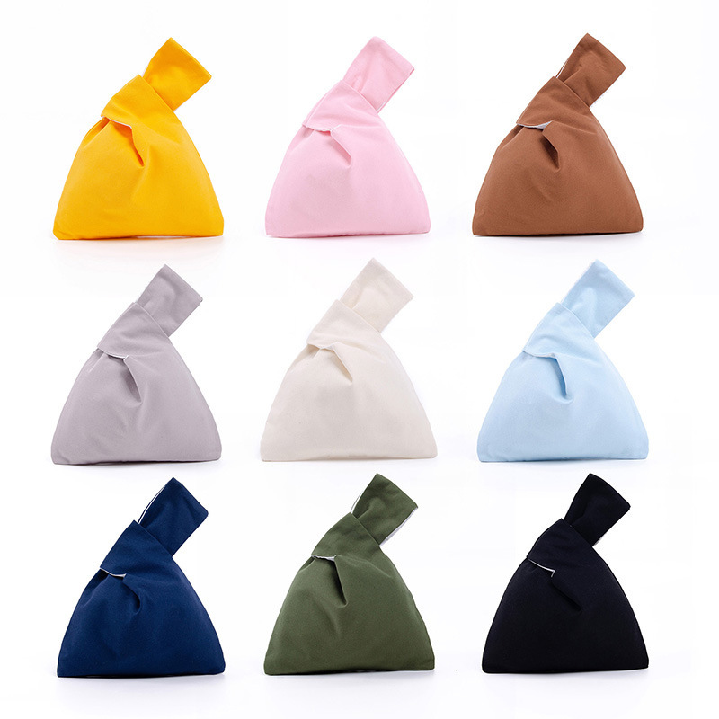 Fashion Women Knot Wrist Bag Custom logo Blank Plain Mini Canvas Cotton Tote Bag