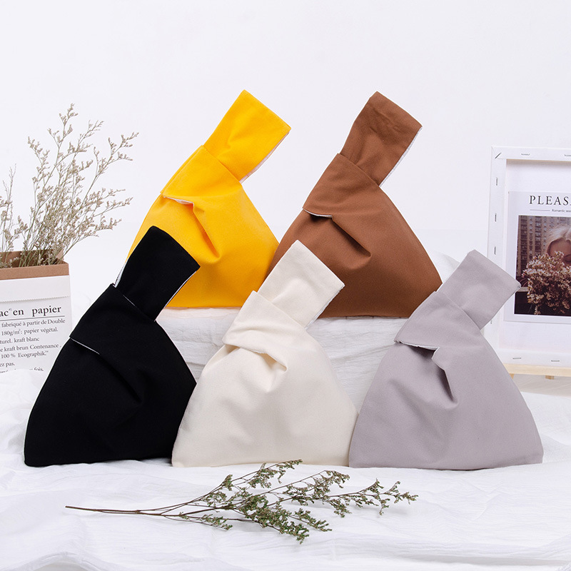 Fashion Women Knot Wrist Bag Custom logo Blank Plain Mini Canvas Cotton Tote Bag