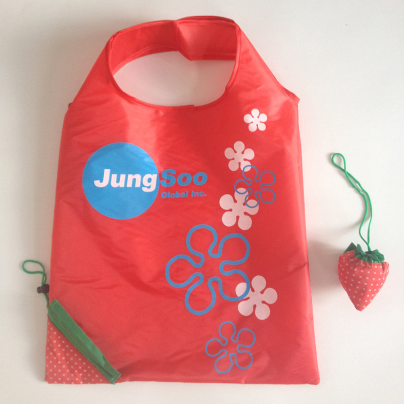 Cute strawberry reusable polyester foldable shopping bag with custom logo