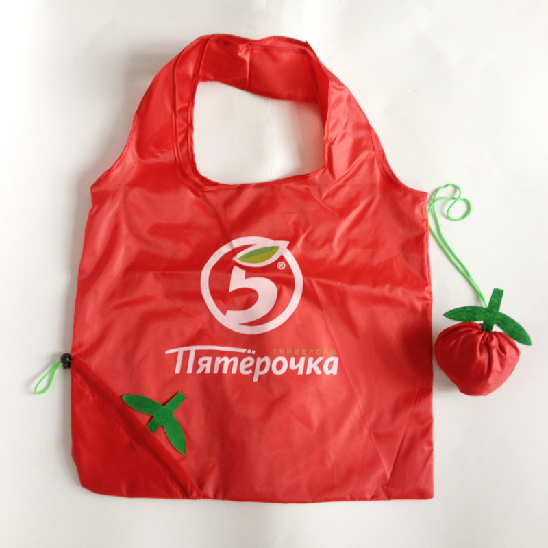 Cute strawberry reusable polyester foldable shopping bag with custom logo