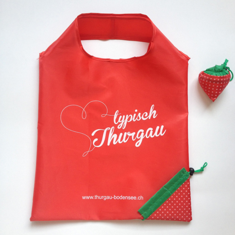 Cute strawberry reusable polyester foldable shopping bag with custom logo