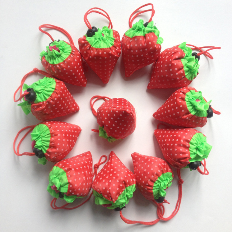 Cute strawberry reusable polyester foldable shopping bag with custom logo