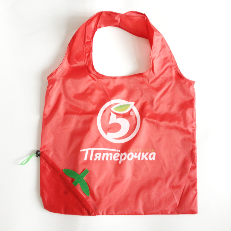 Cute strawberry reusable polyester foldable shopping bag with custom logo