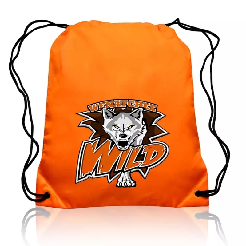 Advertising waterproof polyester nylon sport gym drawstring backpack bags with custom printed logo