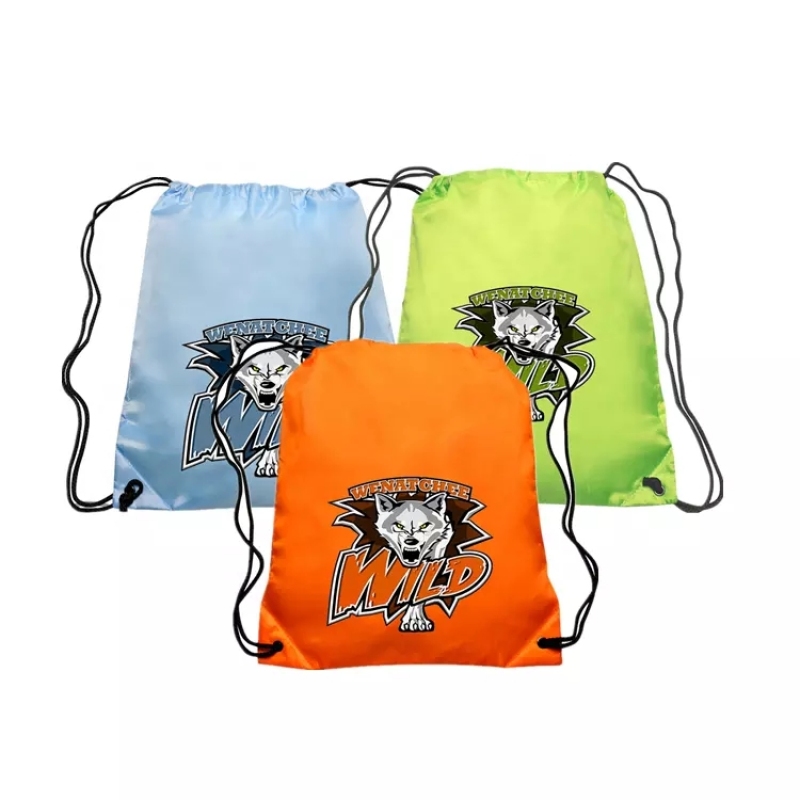 Advertising waterproof polyester nylon sport gym drawstring backpack bags with custom printed logo