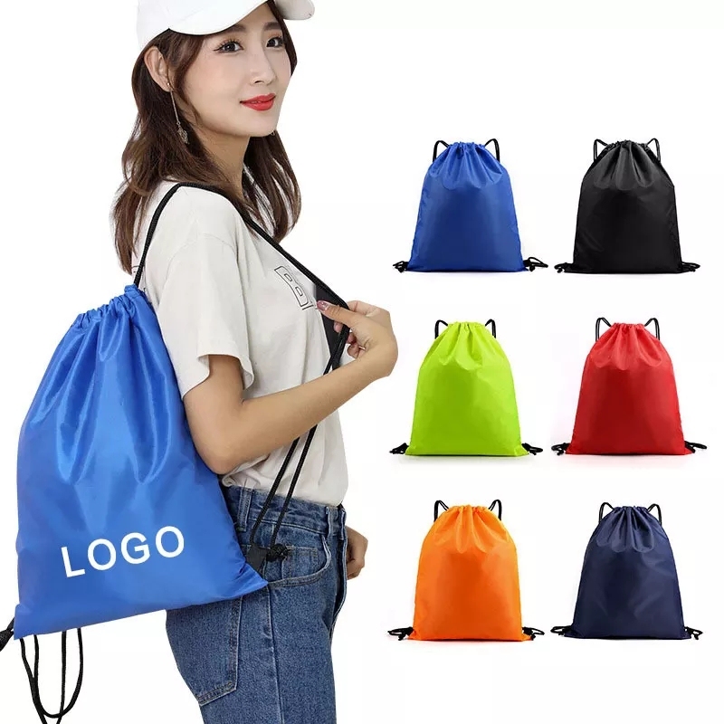 Advertising waterproof polyester nylon sport gym drawstring backpack bags with custom printed logo
