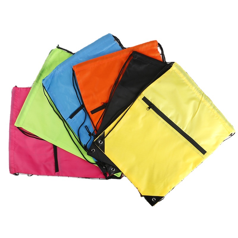Wholesale portable waterproof custom logo bulk sports backpack 210D polyester drawstring bag with zipper