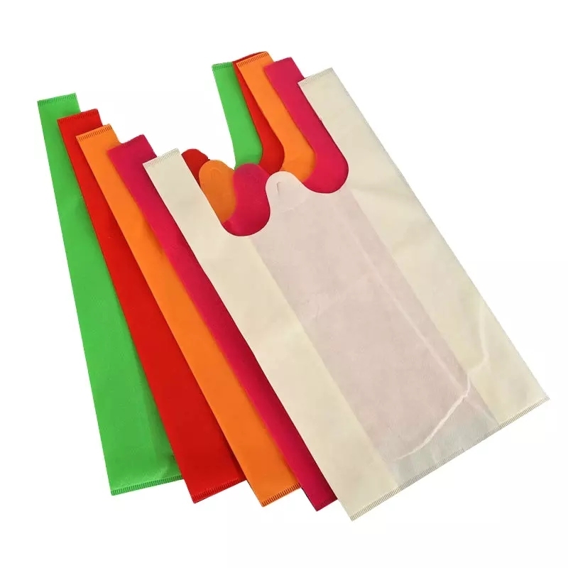 Supermarket Tote Non woven T-shirt Bag Custom Cheap Reusable PP Non Woven Fabric Shopping Bag