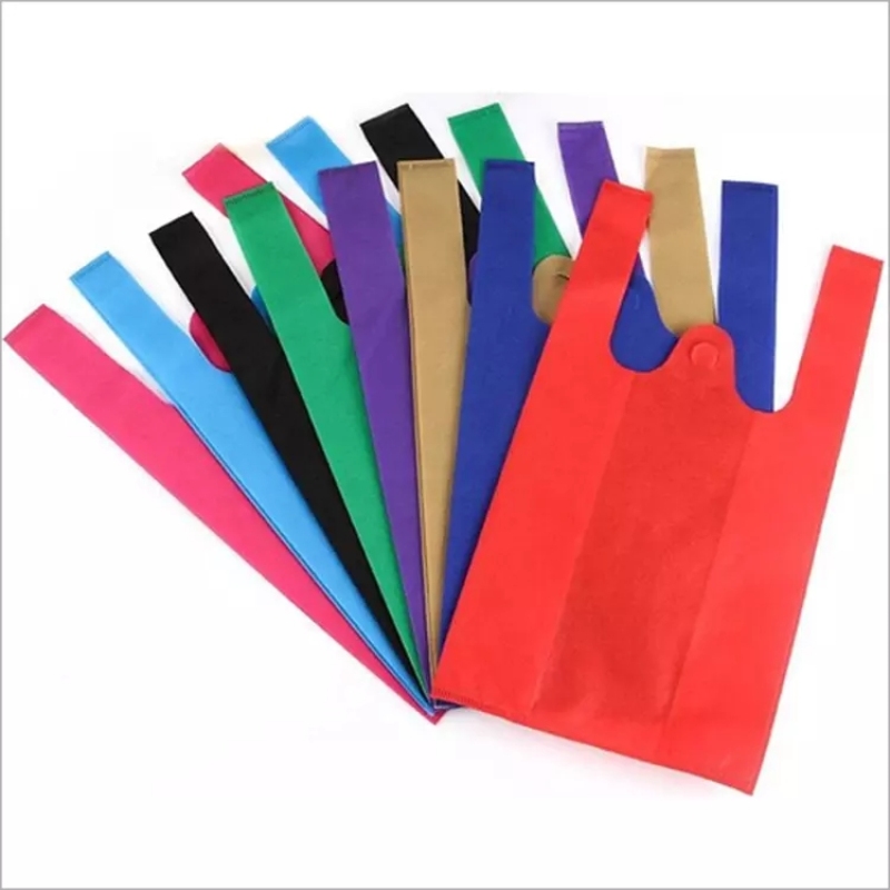 Supermarket Tote Non woven T-shirt Bag Custom Cheap Reusable PP Non Woven Fabric Shopping Bag