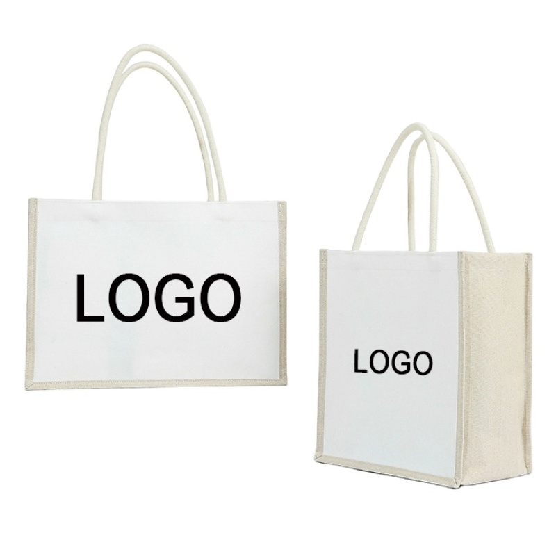 Eco friendly custom logo burlap jute tote waterproof canvas cotton shopping bag