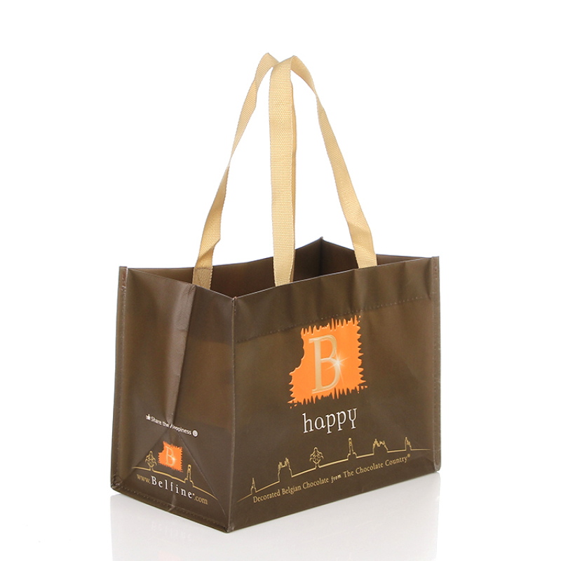 large capacity webbing handles laminated reusable custom non woven shopping bags logo printed