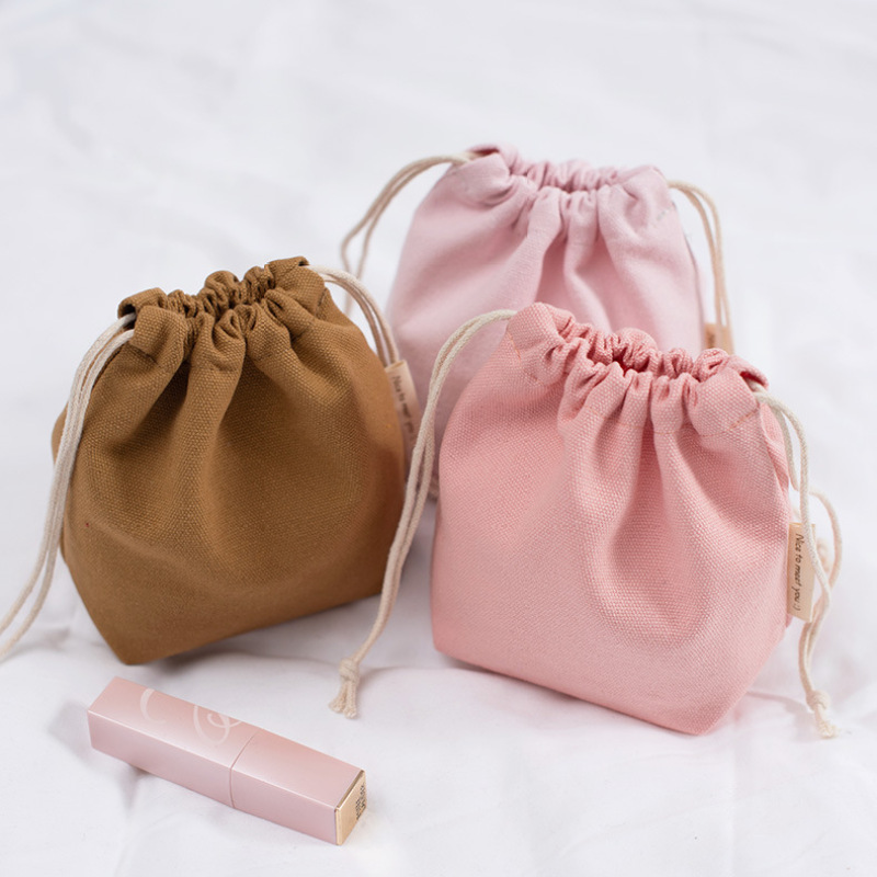 Plain Custom Logo Mini Jewelry Cotton Canvas Drawstring Gift Bag Pouch