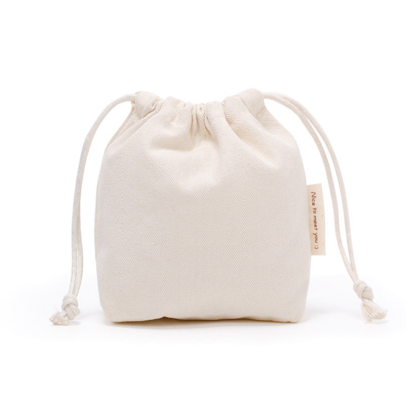 Plain Custom Logo Mini Jewelry Cotton Canvas Drawstring Gift Bag Pouch