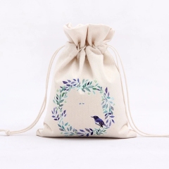 christmas custom printed small canvas cotton drawstring gift pouch bags
