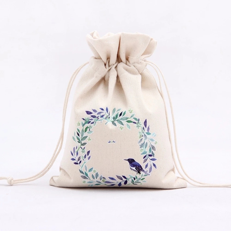 christmas custom printed small canvas cotton drawstring gift pouch bags