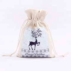 christmas custom printed small canvas cotton drawstring gift pouch bags