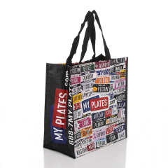 wholesale reusable custom eco friendly rpet pp woven black shopping bag with logo