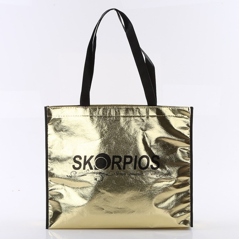 silver gold print  womens tote reusable non woven fabric bags  Metallic Foil Laminated shopping bag