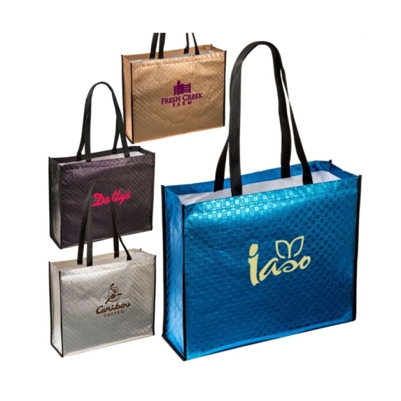 wholesale fashion customized logo printing promotional metallic reusable shopping bag