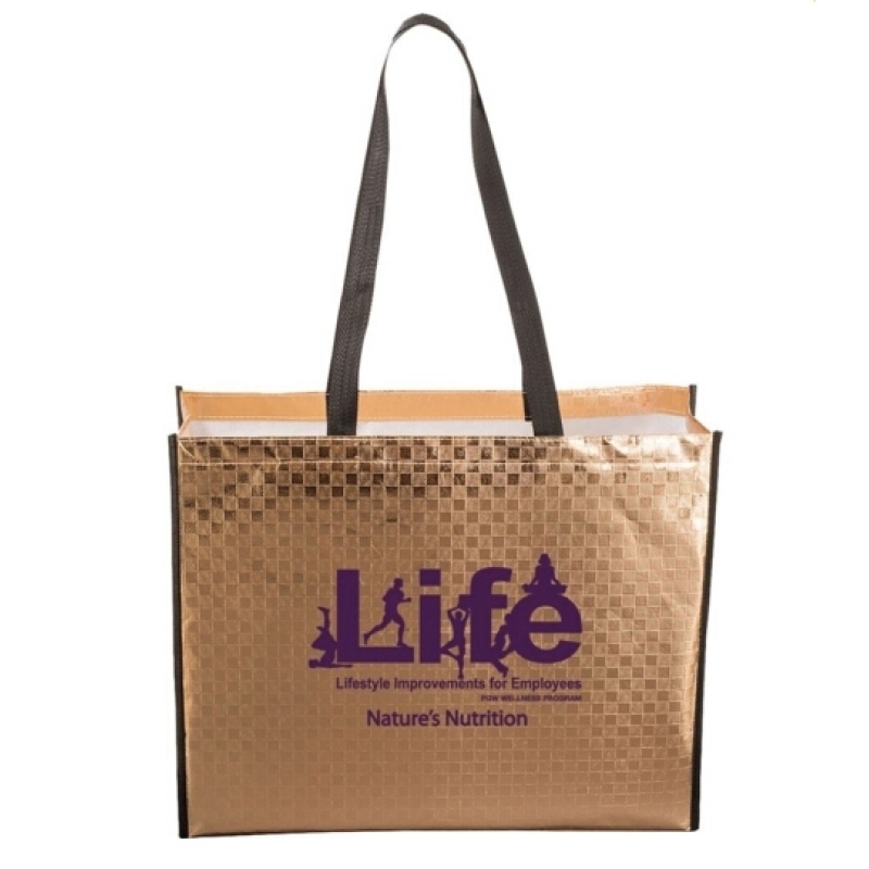 wholesale fashion customized logo printing promotional metallic reusable shopping bag
