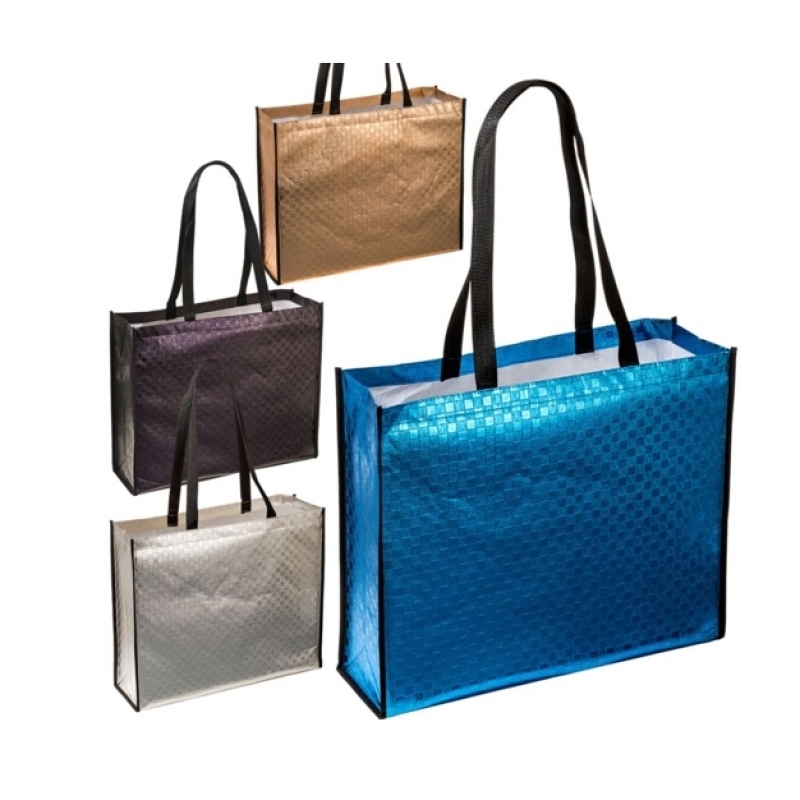 wholesale fashion customized logo printing promotional metallic reusable shopping bag