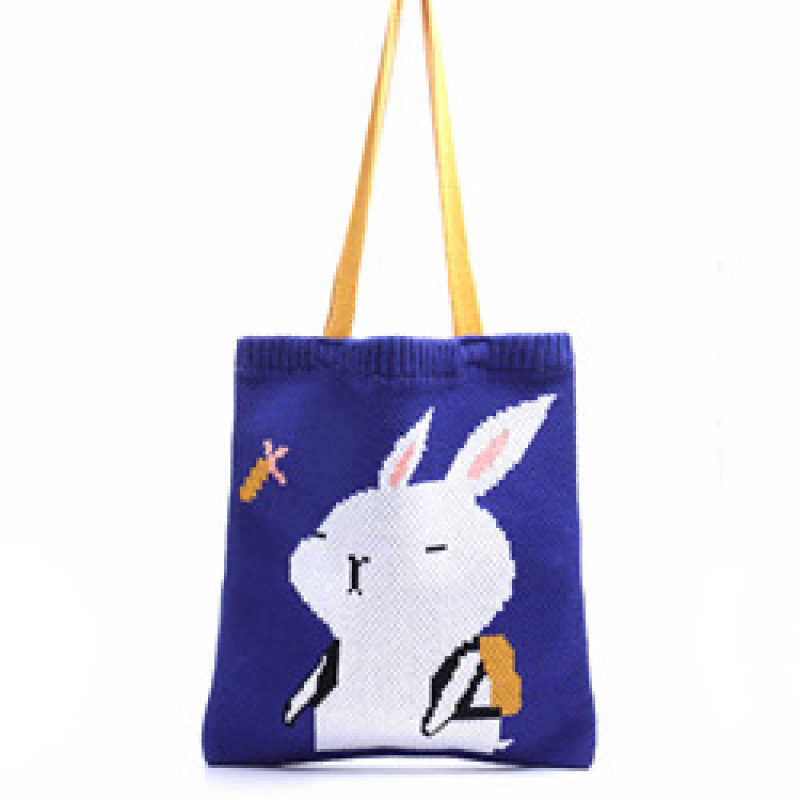 INS Winter Korean Style Cute Animal Lady Knitted Bohemian Chic Shoulder Bag Crochet Woolen Reusable Shopping Tote Bag For Women