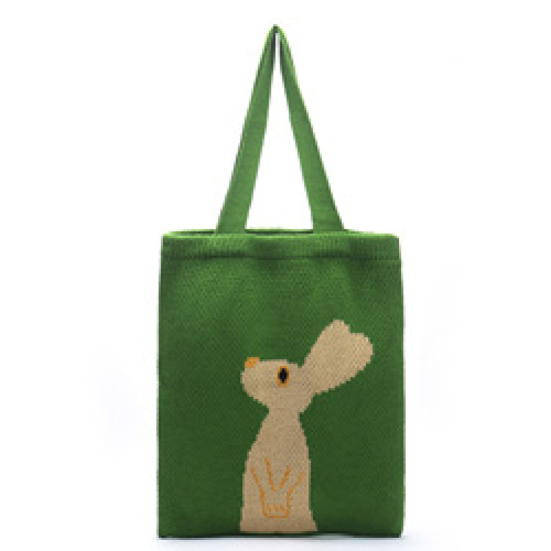 INS Winter Korean Style Cute Animal Lady Knitted Bohemian Chic Shoulder Bag Crochet Woolen Reusable Shopping Tote Bag For Women