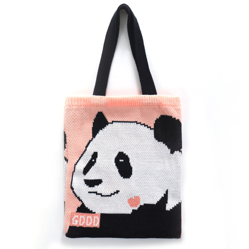 INS Winter Korean Style Cute Animal Lady Knitted Bohemian Chic Shoulder Bag Crochet Woolen Reusable Shopping Tote Bag For Women