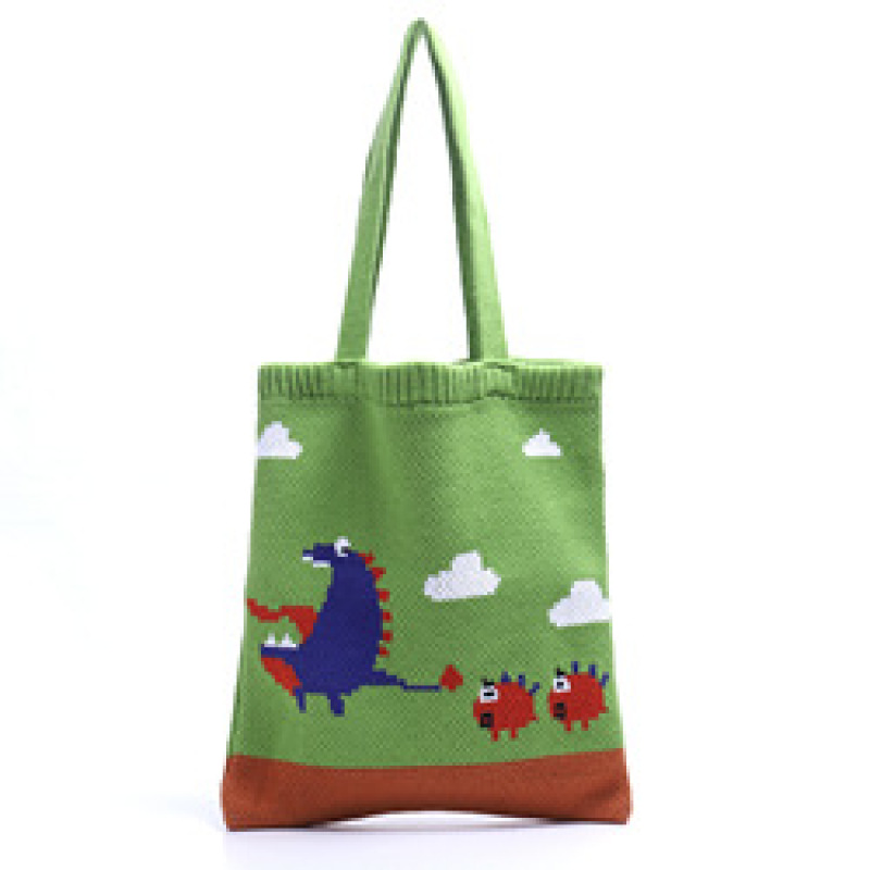 INS Winter Korean Style Cute Animal Lady Knitted Bohemian Chic Shoulder Bag Crochet Woolen Reusable Shopping Tote Bag For Women