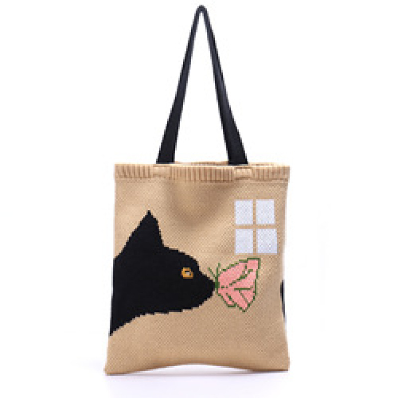 INS Winter Korean Style Cute Animal Lady Knitted Bohemian Chic Shoulder Bag Crochet Woolen Reusable Shopping Tote Bag For Women