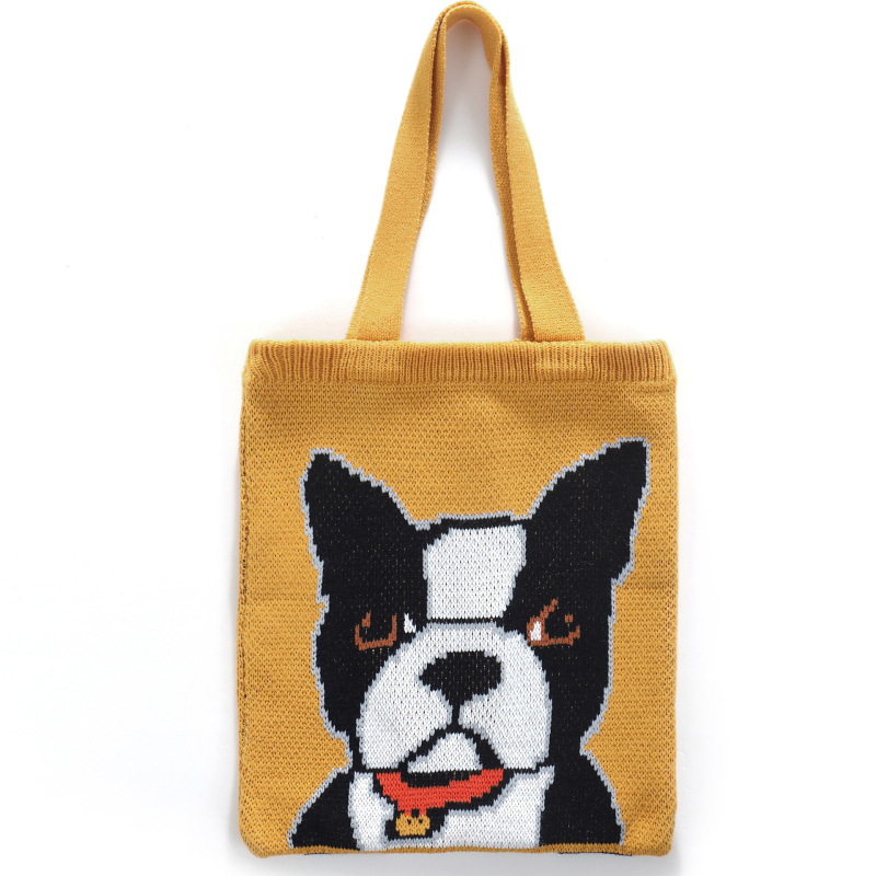 INS Winter Korean Style Cute Animal Lady Knitted Bohemian Chic Shoulder Bag Crochet Woolen Reusable Shopping Tote Bag For Women