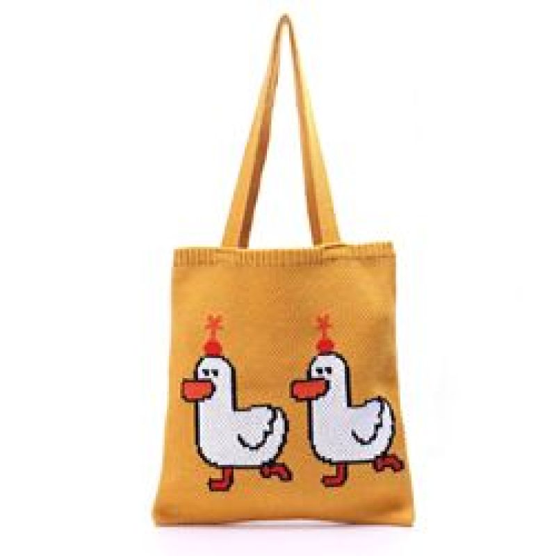 INS Winter Korean Style Cute Animal Lady Knitted Bohemian Chic Shoulder Bag Crochet Woolen Reusable Shopping Tote Bag For Women