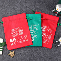amazon hot selling custom printing christmas candy non woven drawstring gift bag