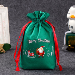 amazon hot selling custom printing christmas candy non woven drawstring gift bag